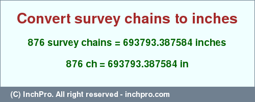 Result converting 876 survey chains to inches = 693793.387584 inches