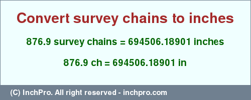 Result converting 876.9 survey chains to inches = 694506.18901 inches