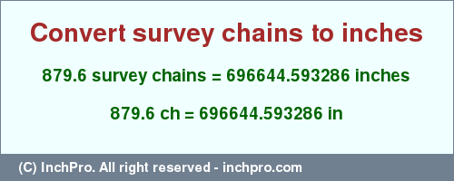 Result converting 879.6 survey chains to inches = 696644.593286 inches