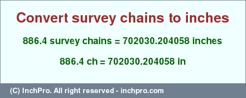 Result converting 886.4 survey chains to inches = 702030.204058 inches