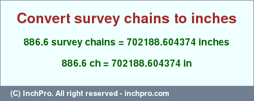 Result converting 886.6 survey chains to inches = 702188.604374 inches
