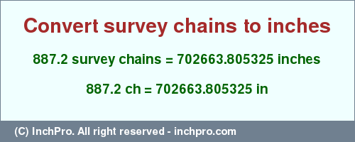Result converting 887.2 survey chains to inches = 702663.805325 inches