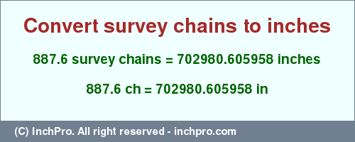 Result converting 887.6 survey chains to inches = 702980.605958 inches