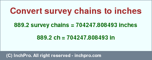 Result converting 889.2 survey chains to inches = 704247.808493 inches