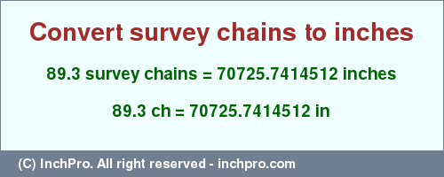 Result converting 89.3 survey chains to inches = 70725.7414512 inches