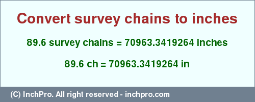 Result converting 89.6 survey chains to inches = 70963.3419264 inches