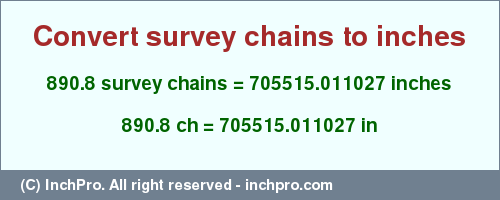 Result converting 890.8 survey chains to inches = 705515.011027 inches