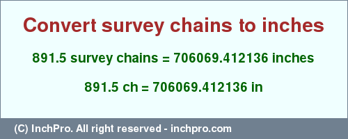 Result converting 891.5 survey chains to inches = 706069.412136 inches
