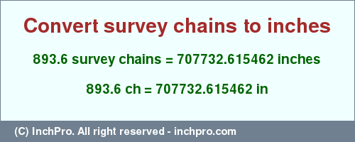 Result converting 893.6 survey chains to inches = 707732.615462 inches