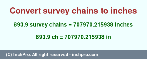 Result converting 893.9 survey chains to inches = 707970.215938 inches