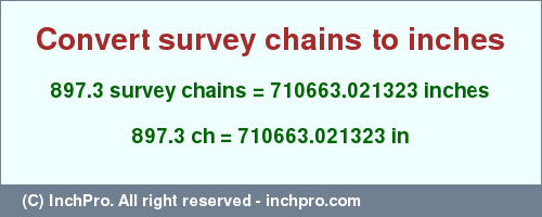 Result converting 897.3 survey chains to inches = 710663.021323 inches