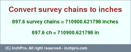 Result converting 897.6 survey chains to inches = 710900.621798 inches