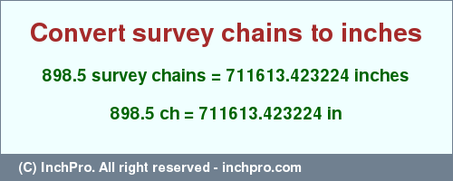 Result converting 898.5 survey chains to inches = 711613.423224 inches