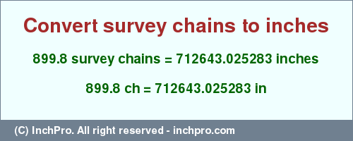Result converting 899.8 survey chains to inches = 712643.025283 inches