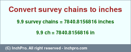 Result converting 9.9 survey chains to inches = 7840.8156816 inches