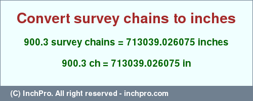 Result converting 900.3 survey chains to inches = 713039.026075 inches