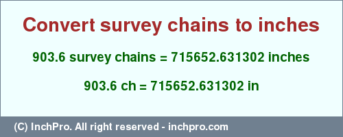 Result converting 903.6 survey chains to inches = 715652.631302 inches