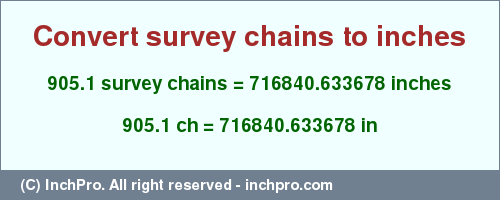 Result converting 905.1 survey chains to inches = 716840.633678 inches