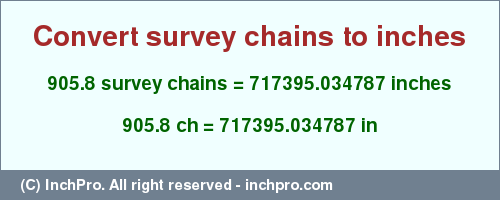 Result converting 905.8 survey chains to inches = 717395.034787 inches