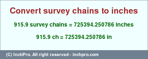 Result converting 915.9 survey chains to inches = 725394.250786 inches