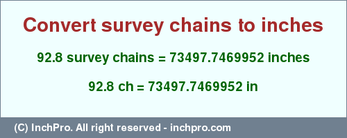 Result converting 92.8 survey chains to inches = 73497.7469952 inches