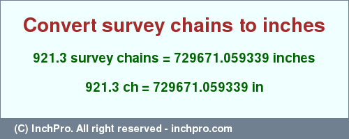 Result converting 921.3 survey chains to inches = 729671.059339 inches