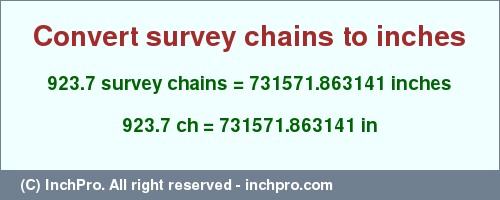 Result converting 923.7 survey chains to inches = 731571.863141 inches