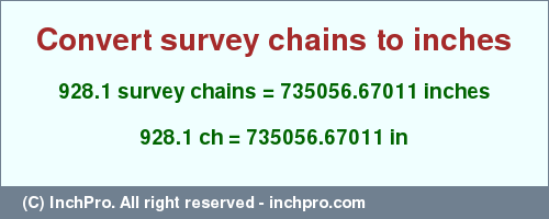 Result converting 928.1 survey chains to inches = 735056.67011 inches