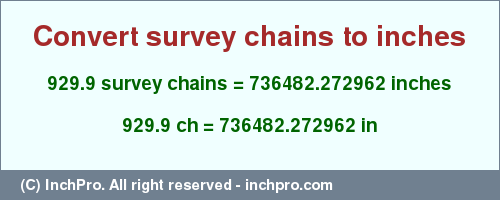 Result converting 929.9 survey chains to inches = 736482.272962 inches