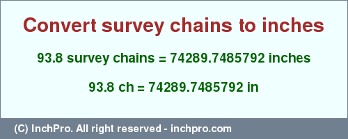 Result converting 93.8 survey chains to inches = 74289.7485792 inches