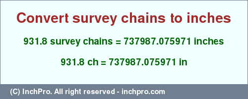 Result converting 931.8 survey chains to inches = 737987.075971 inches