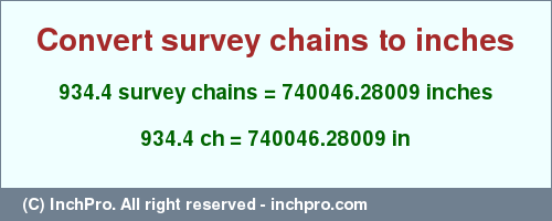 Result converting 934.4 survey chains to inches = 740046.28009 inches