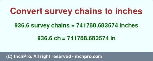 Result converting 936.6 survey chains to inches = 741788.683574 inches