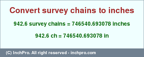 Result converting 942.6 survey chains to inches = 746540.693078 inches