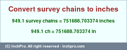 Result converting 949.1 survey chains to inches = 751688.703374 inches