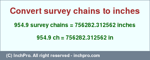 Result converting 954.9 survey chains to inches = 756282.312562 inches