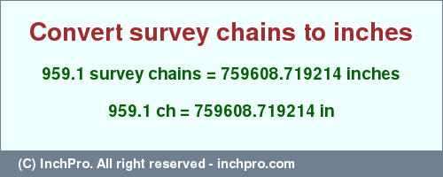 Result converting 959.1 survey chains to inches = 759608.719214 inches
