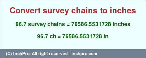 Result converting 96.7 survey chains to inches = 76586.5531728 inches