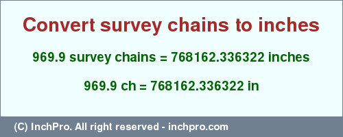 Result converting 969.9 survey chains to inches = 768162.336322 inches