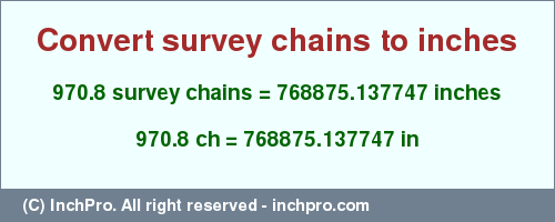 Result converting 970.8 survey chains to inches = 768875.137747 inches