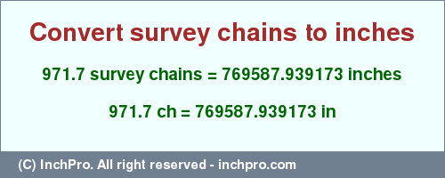 Result converting 971.7 survey chains to inches = 769587.939173 inches