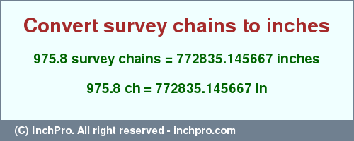 Result converting 975.8 survey chains to inches = 772835.145667 inches