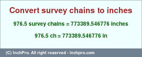 Result converting 976.5 survey chains to inches = 773389.546776 inches