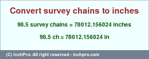 Result converting 98.5 survey chains to inches = 78012.156024 inches