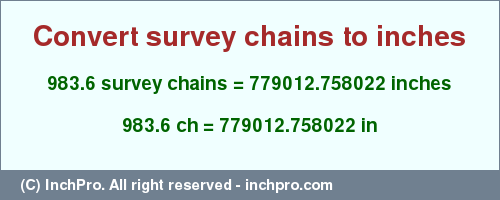 Result converting 983.6 survey chains to inches = 779012.758022 inches