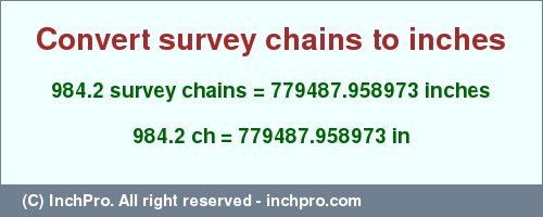 Result converting 984.2 survey chains to inches = 779487.958973 inches