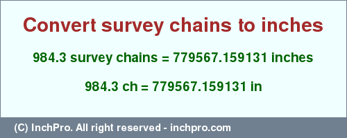 Result converting 984.3 survey chains to inches = 779567.159131 inches