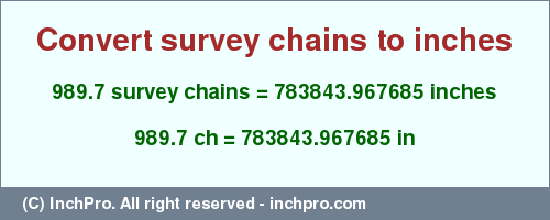 Result converting 989.7 survey chains to inches = 783843.967685 inches