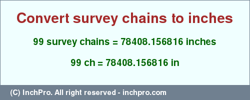 Result converting 99 survey chains to inches = 78408.156816 inches