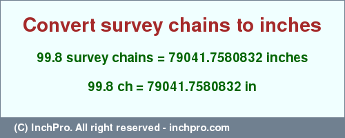 Result converting 99.8 survey chains to inches = 79041.7580832 inches
